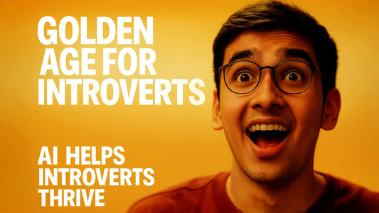 Gen Z introvert in awe on golden backdrop, headline Golden Age for Introverts