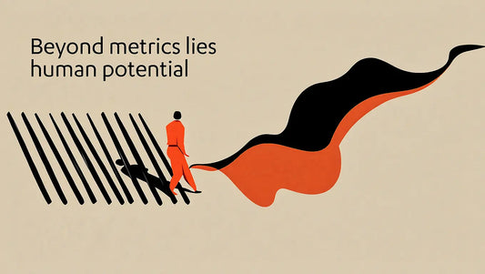 Illustration of a leader walking beyond bars toward human potential, symbolizing emotional intelligence.