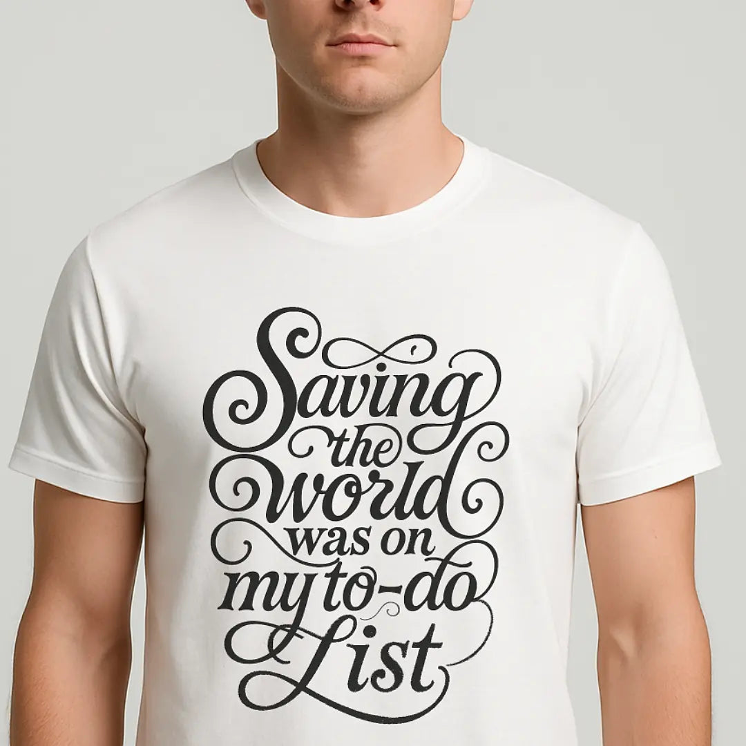 Save the world tee with retro script for introverts done fixing people