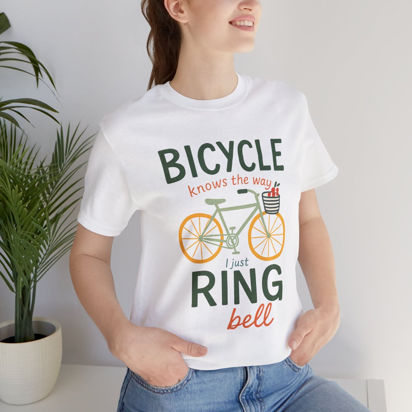 Person wearing a white Funny Cycling Shirt with witty humor design for introverts