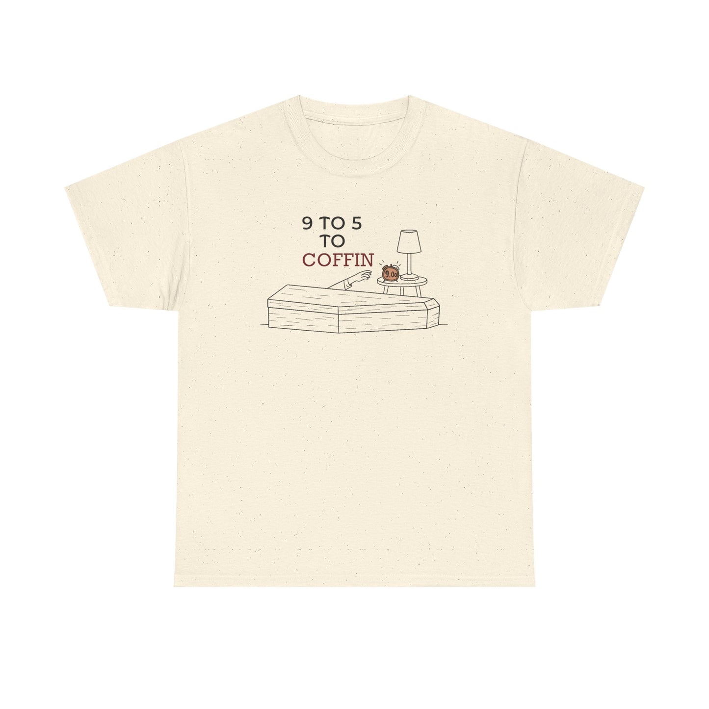 Dead Inside shirt with “9 TO 5 to COFFIN” typography and coffin icon for introverts feeling job stress and burnout