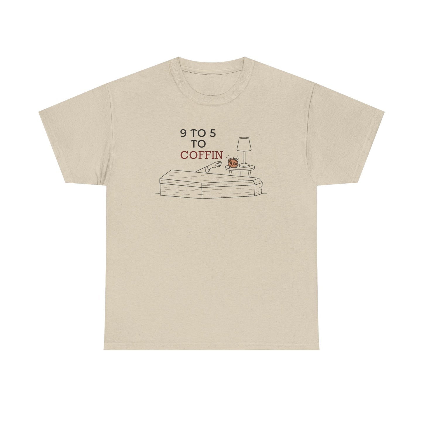 Dead Inside shirt with “9 TO 5 to COFFIN” typography and coffin icon for introverts feeling job stress and burnout