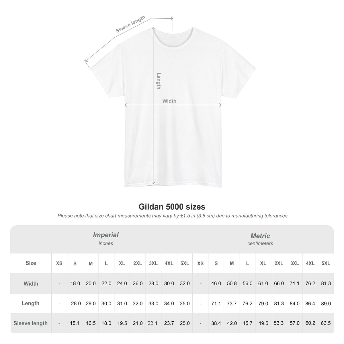 Gildan 5000 size chart for Awesome Like My Daughter shirt, sizes S to 5XL