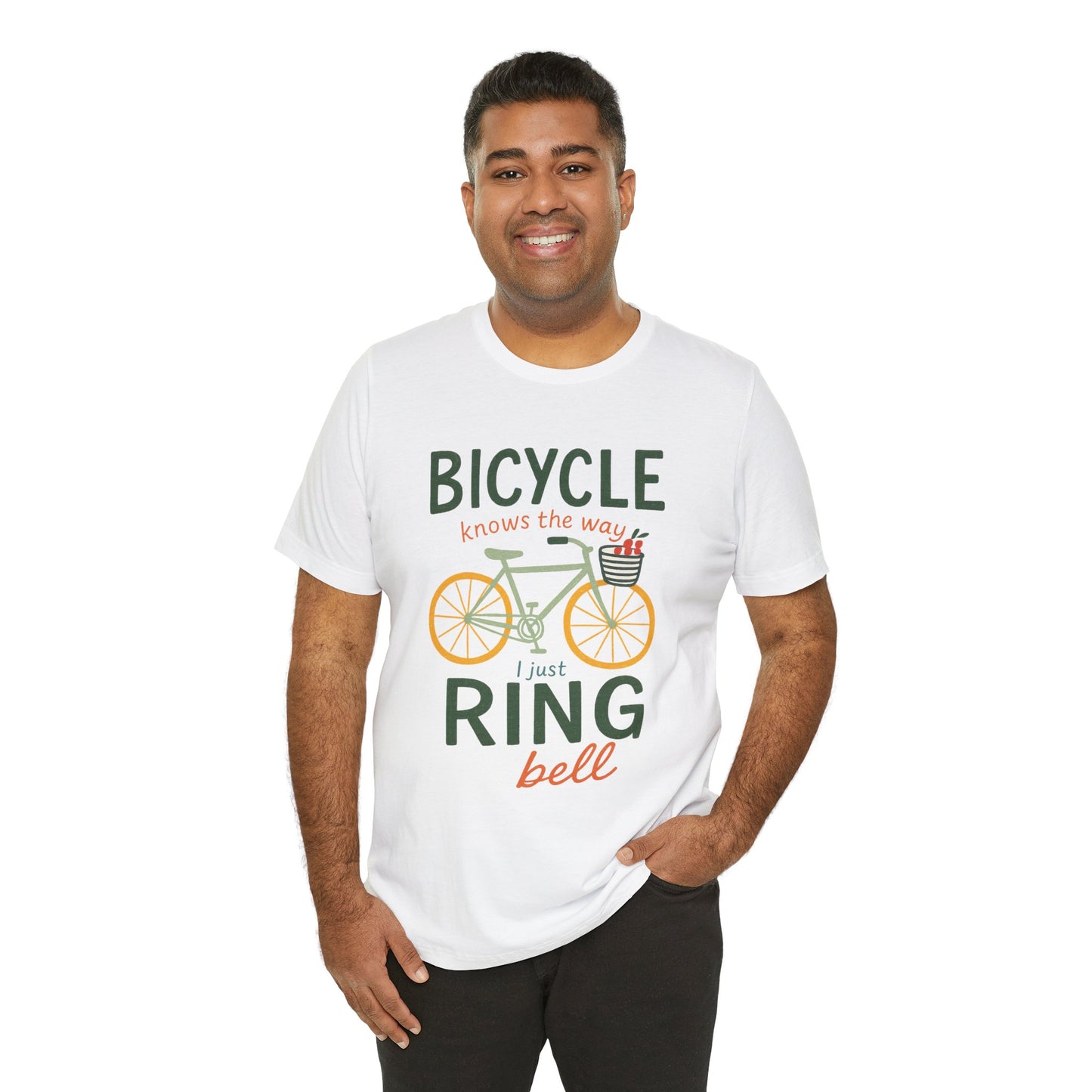 Man wearing a white Funny Cycling Shirt with witty humor design for introverts