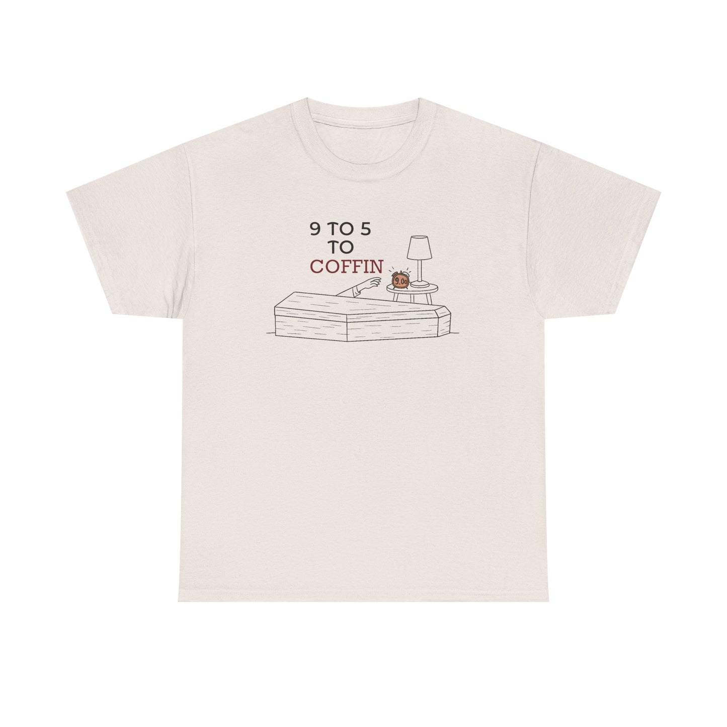Dead Inside shirt with “9 TO 5 to COFFIN” typography and coffin icon for introverts feeling job stress and burnout