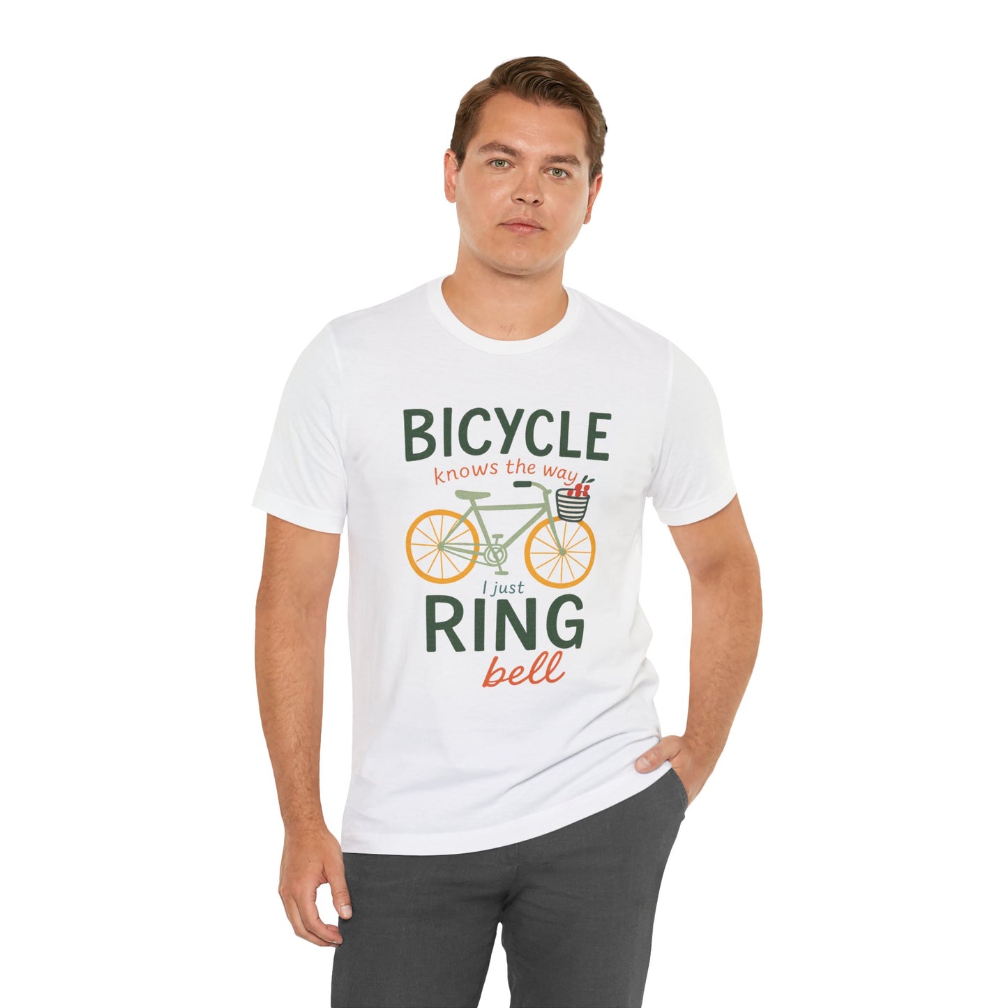 Man wearing a white Funny Cycling Shirt with witty humor design for introverts