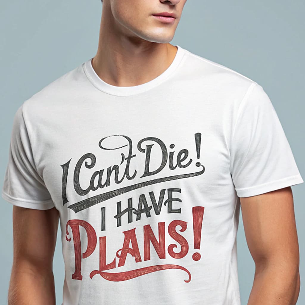 Funny Saying T Shirt - "I Can't Die! I Have Plans!"