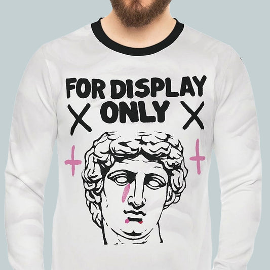 Neo-Classical art sweatshirt with sculpture imagery, pink accents, crosses and FOR DISPLAY ONLY text
