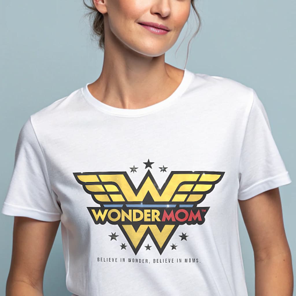 Wonder Mom superhero graphic T-shirt product mockup