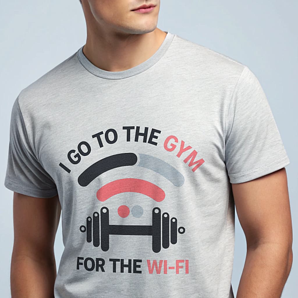 Gym Humor T-Shirt printed with I Go to the Gym for the Wi-Fi