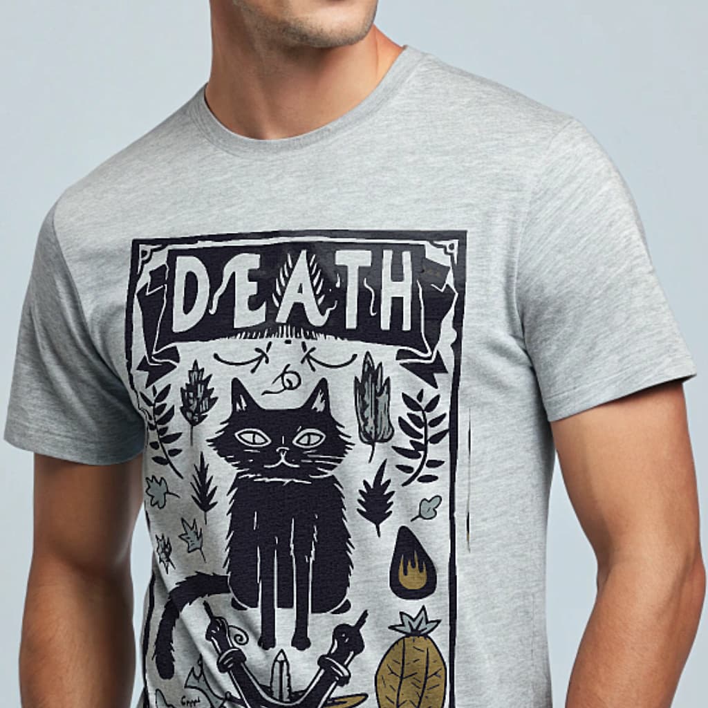 Celestial black cat gothic astrology graphic T-shirt product mockup