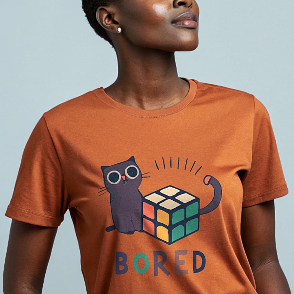 Bored cat ignoring a Rubik's Cube overthinker graphic T-shirt