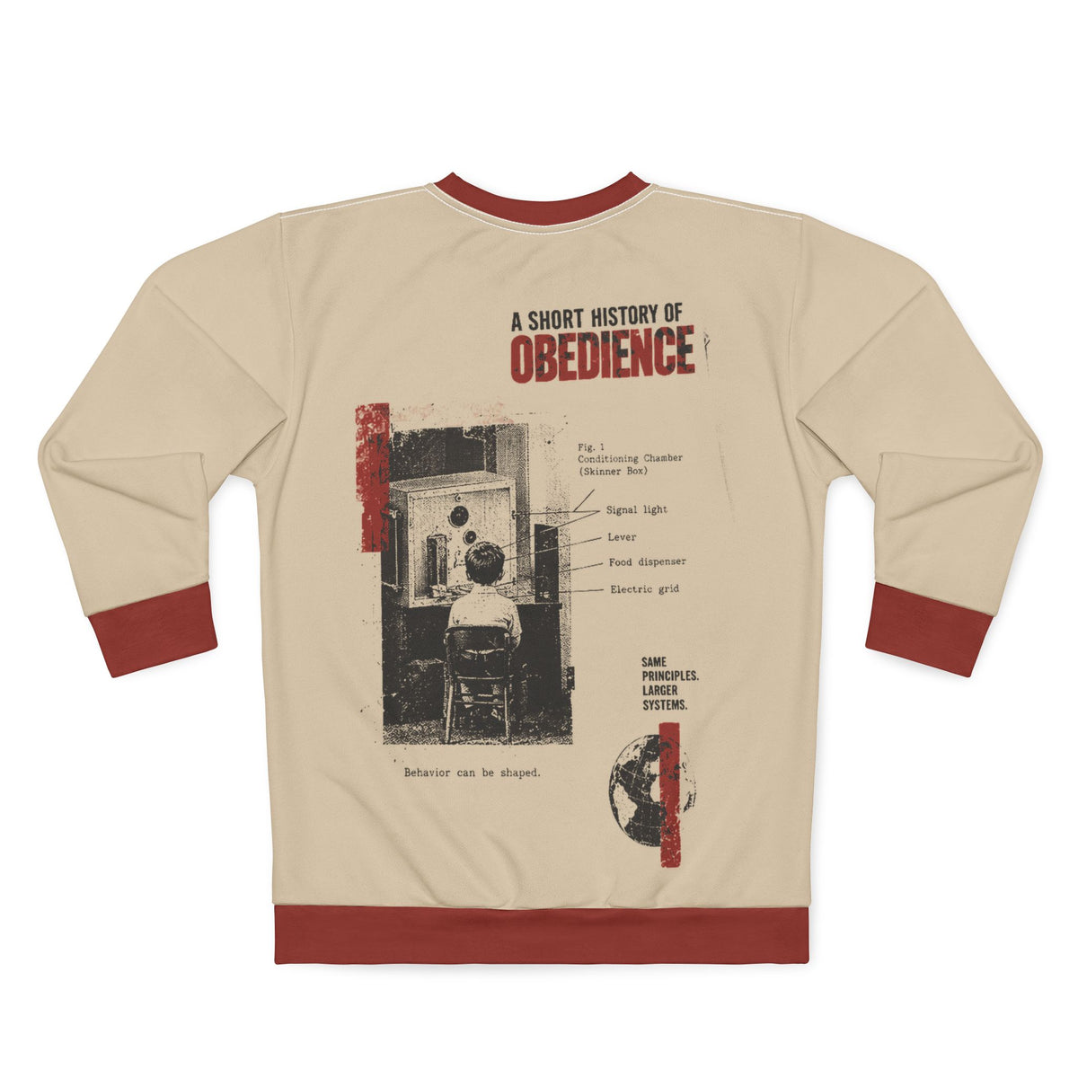 Play Nice retro propaganda graphic sweatshirt in beige with red ribbed trim