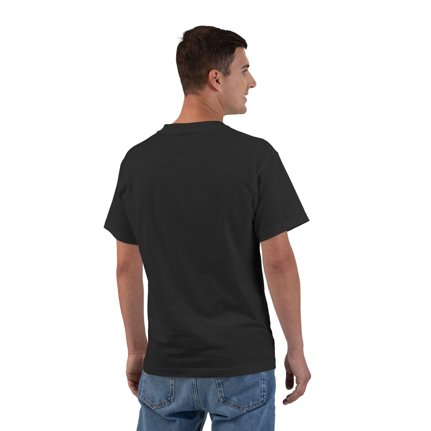 Man styling black Comfort Zone graphic tee with retro white front print
