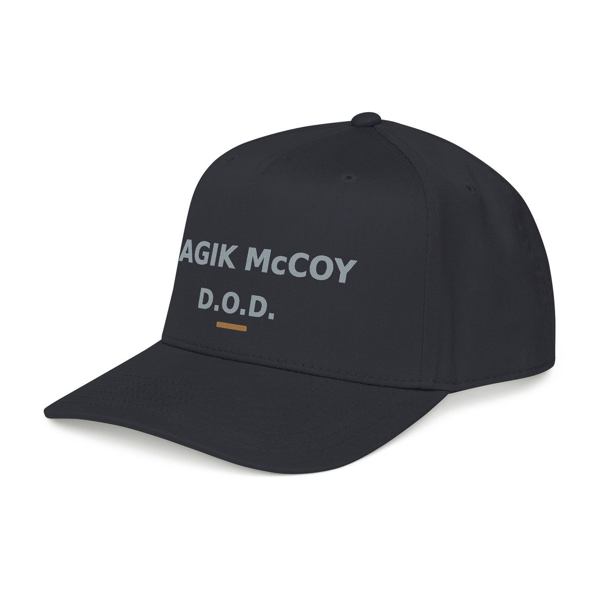 Magik McCoy black mid-profile baseball cap with white front lettering, product photo 4