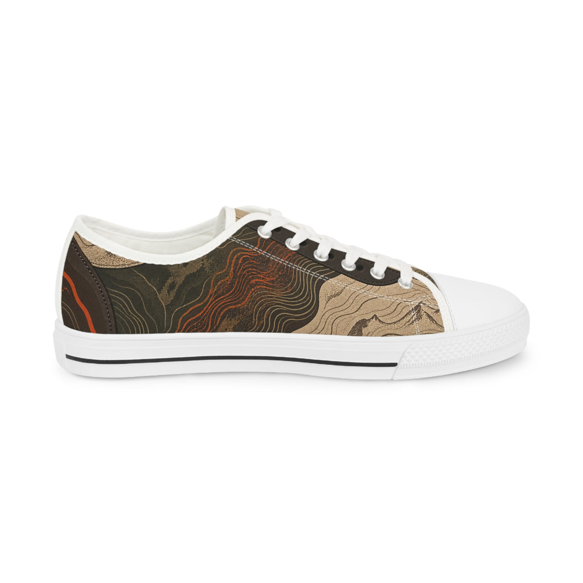 FIELD NOTES 26 low top sneakers with earth-tone topographic print and lace-up construction.