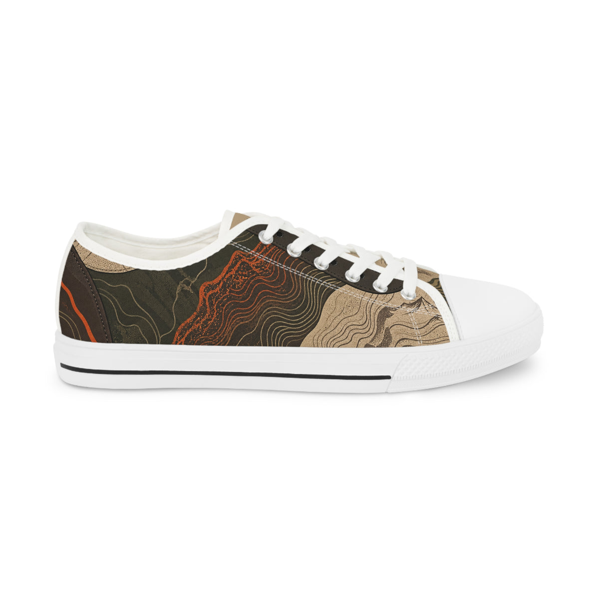 Close view of FIELD NOTES 26 topographic sneaker upper with contour lines and terrain textures.