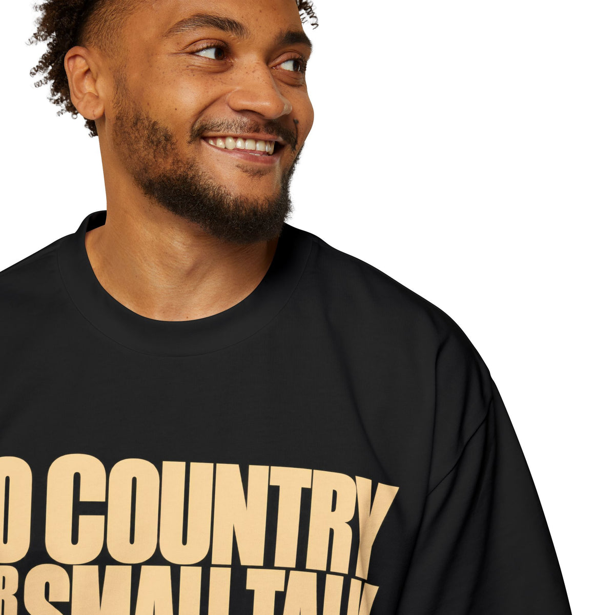 Text Tease No Country for Small Talk AS Colour heavy oversized tee, black colorway