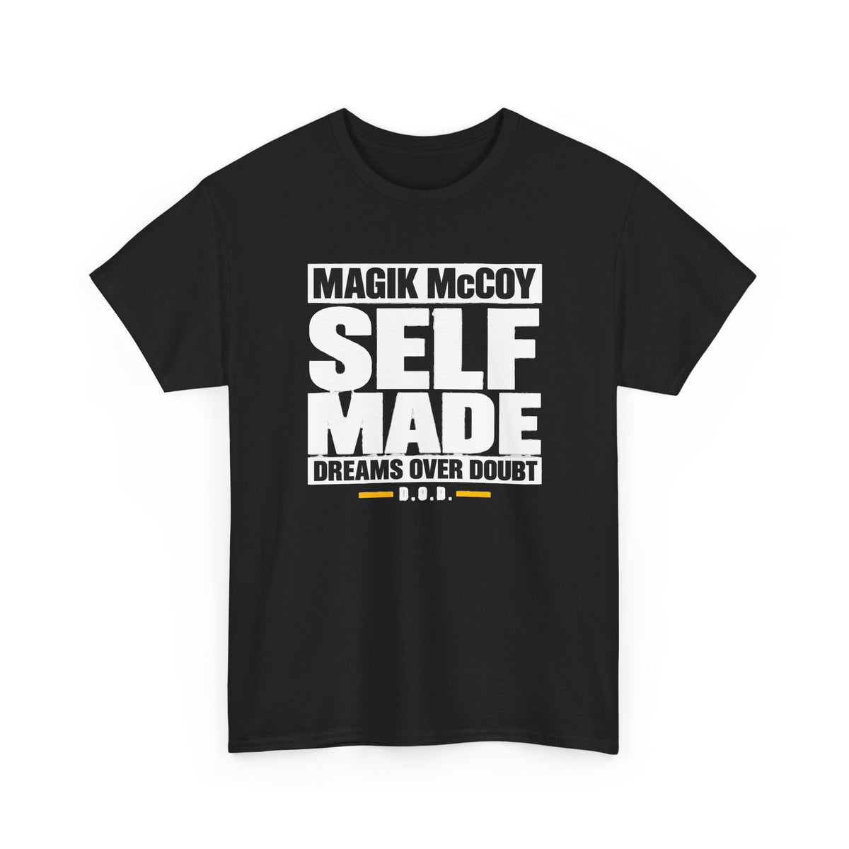 Black Magik McCoy Self Made graphic T-shirt, front artwork