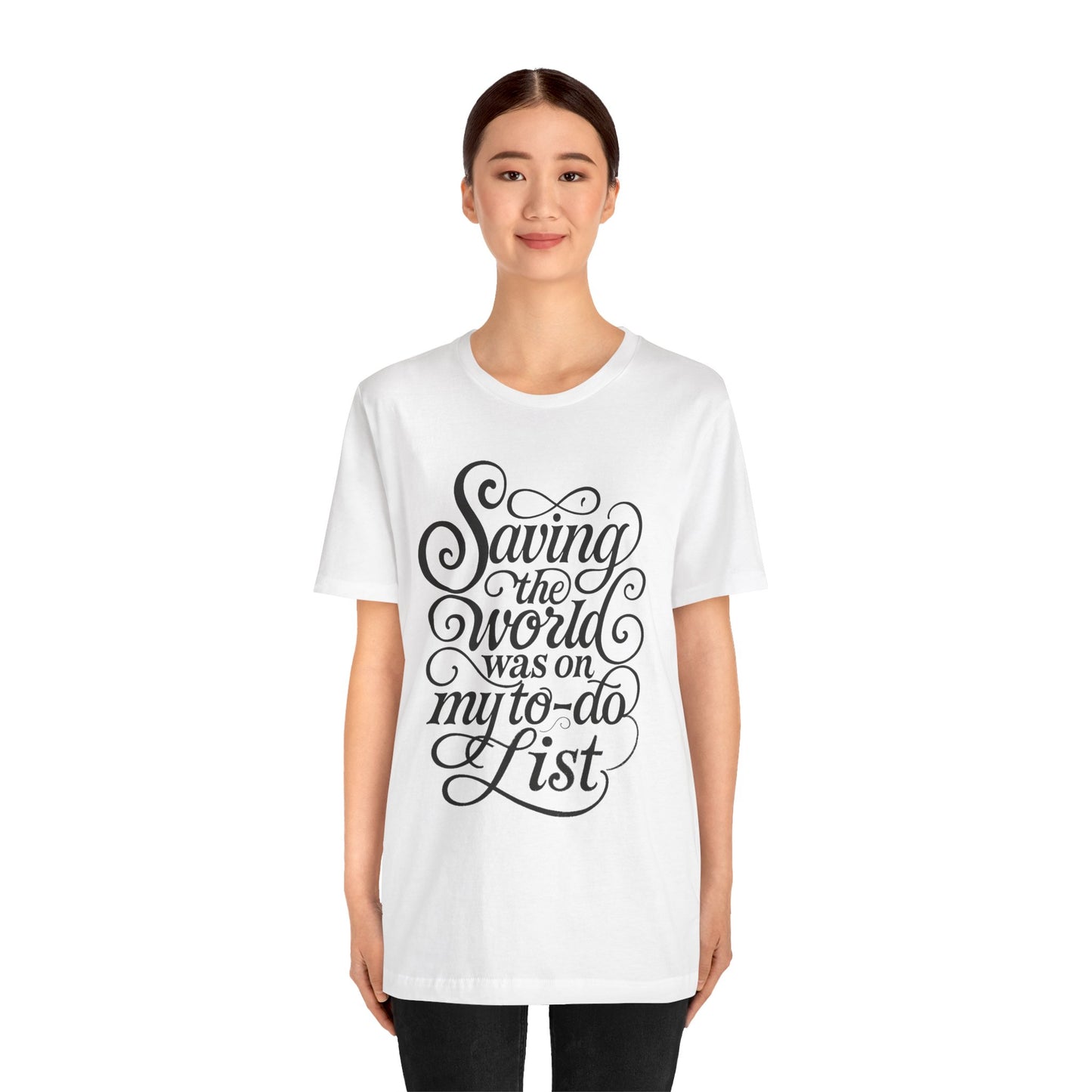 Save the world tee with retro script for introverts done fixing people
