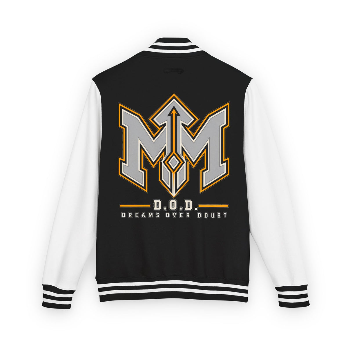 Magik McCoy heavyweight black and white varsity jacket, additional mockup view 2