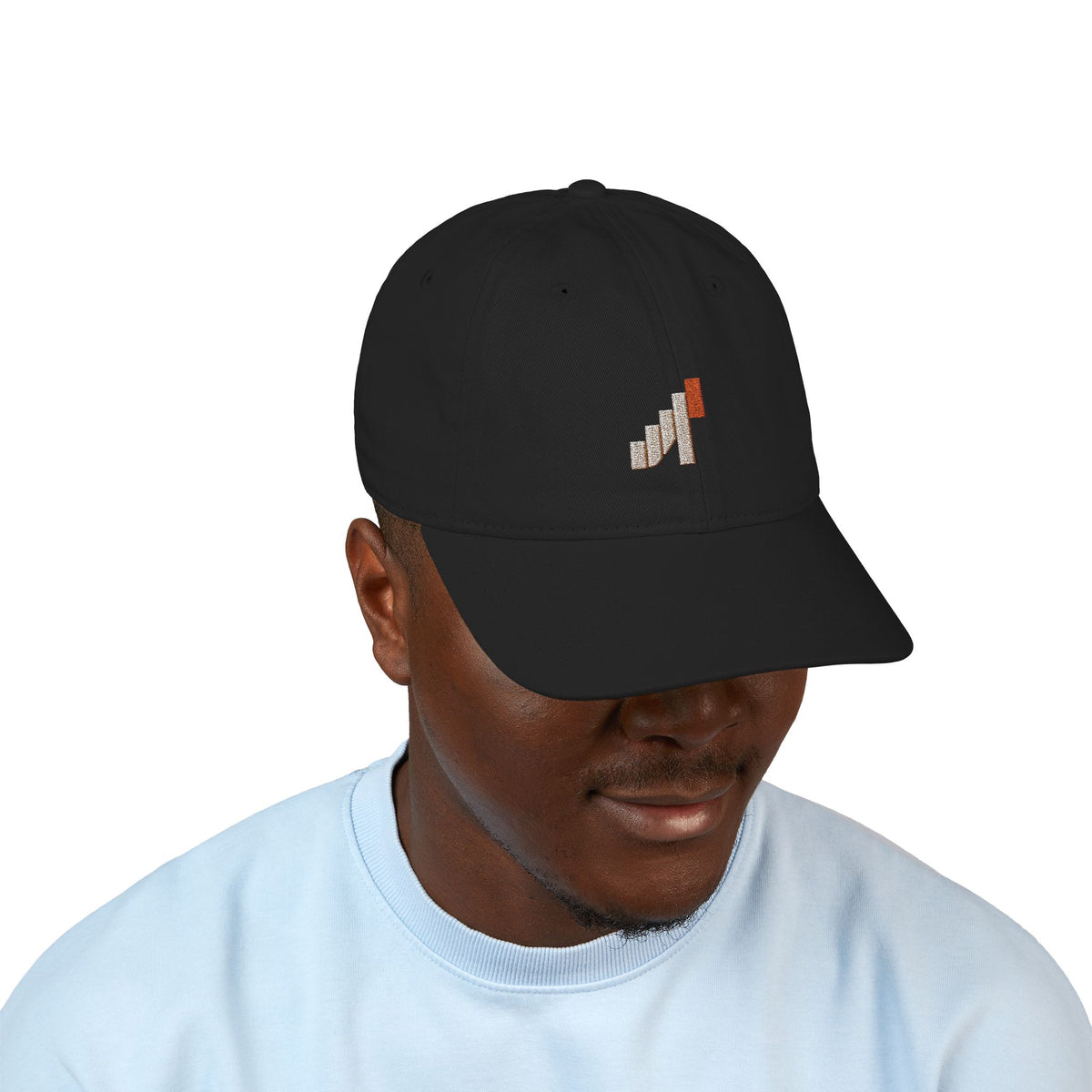 Alwayne Ascent Index black organic cotton baseball cap with embroidered A/M ascent mark