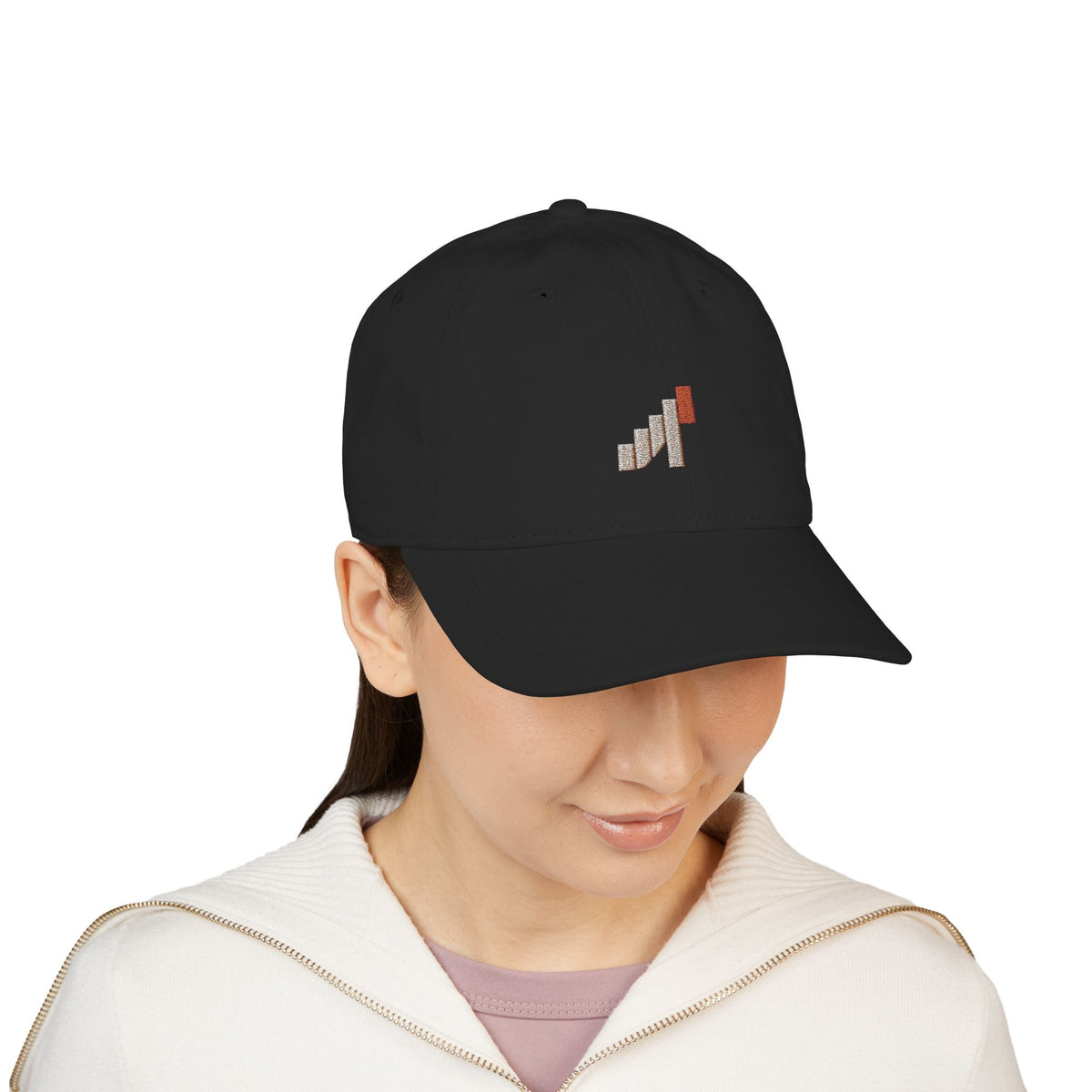 Alwayne Ascent Index black organic cotton baseball cap with embroidered A/M ascent mark