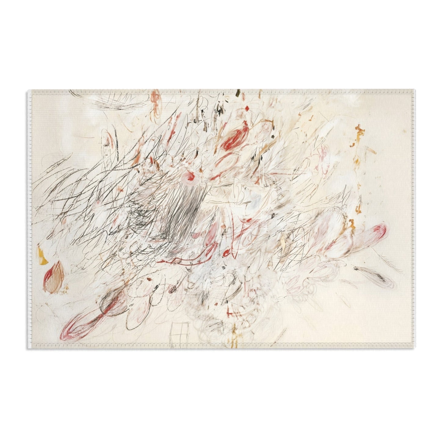 cream boho rug with expressive line art and abstract scribble details