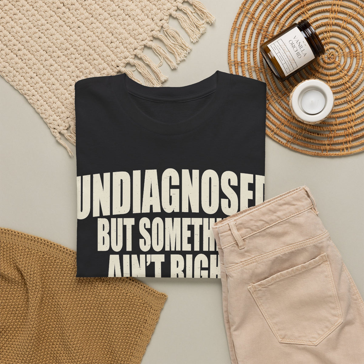 Undiagnosed funny quote shirt, folded alternate view