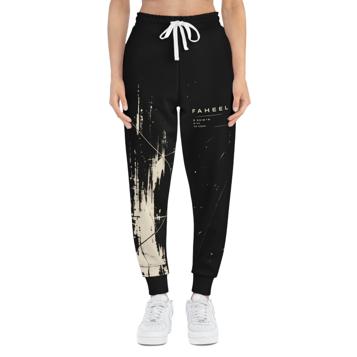 FAHEEL Stillness in Motion jogger leg print with abstract brush distress
