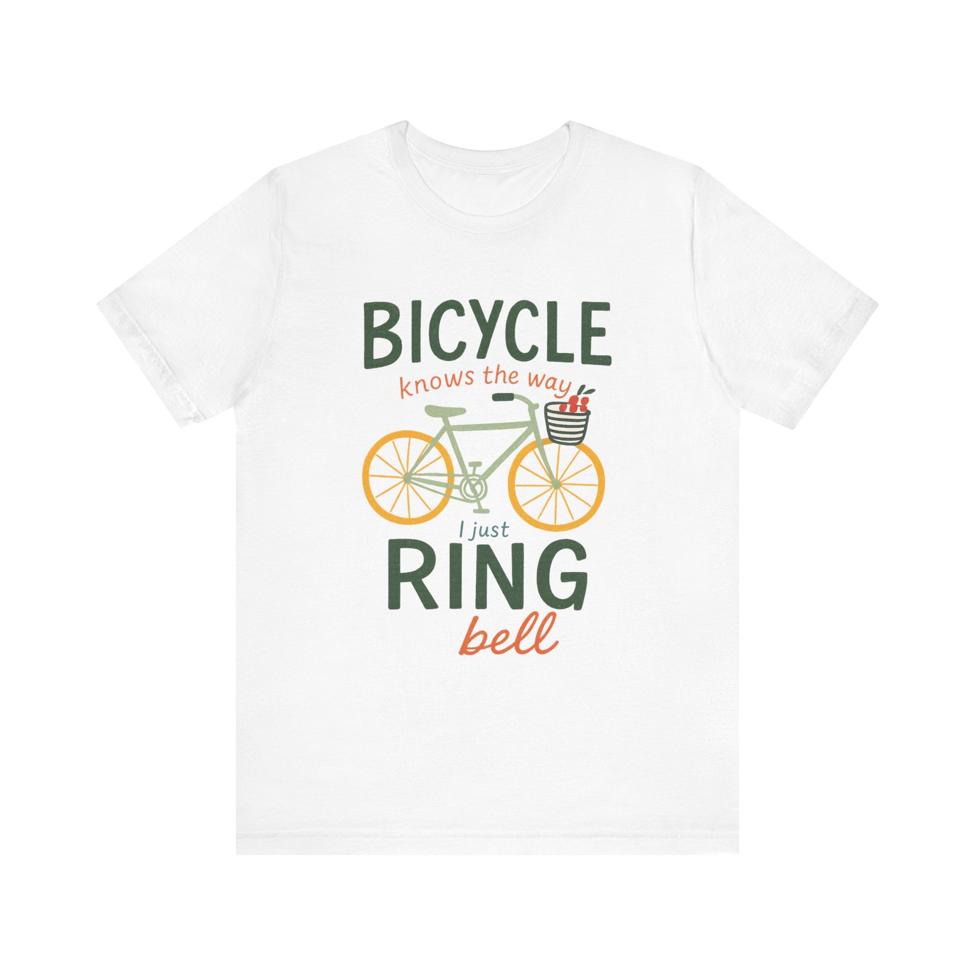 White cycling graphic T-shirt with bicycle artwork on the front