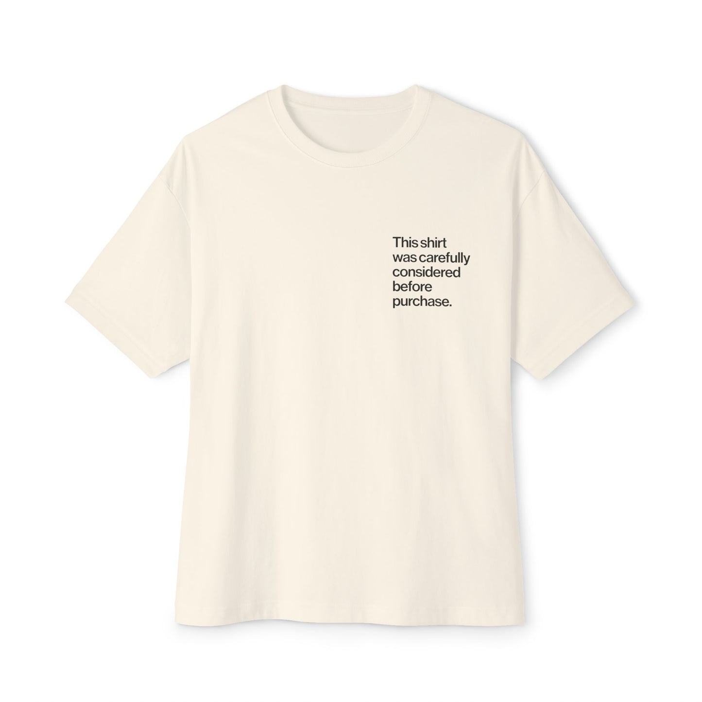 Beige Introvert T Shirt with minimalist Helvetica left-chest text, subtle design for quiet humor