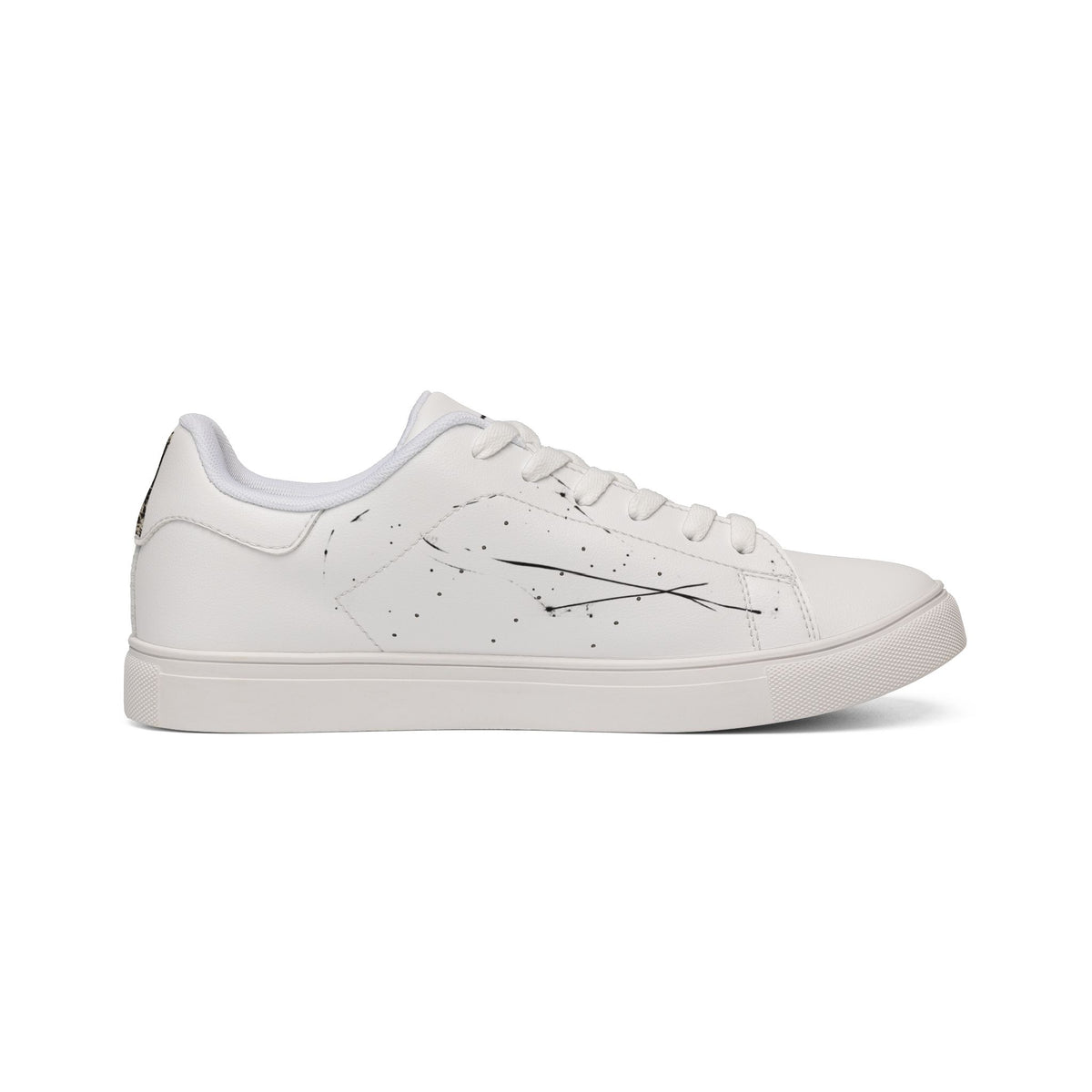 FAHEEL Stillness in Motion low-top shoes with cream-and-black graphic treatment