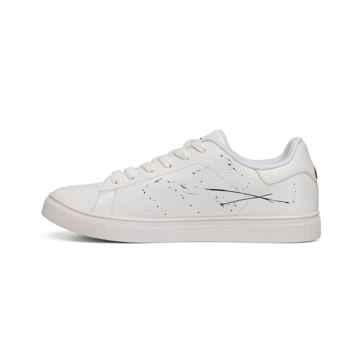FAHEEL white graphic sneakers with black distressed print, alternate view