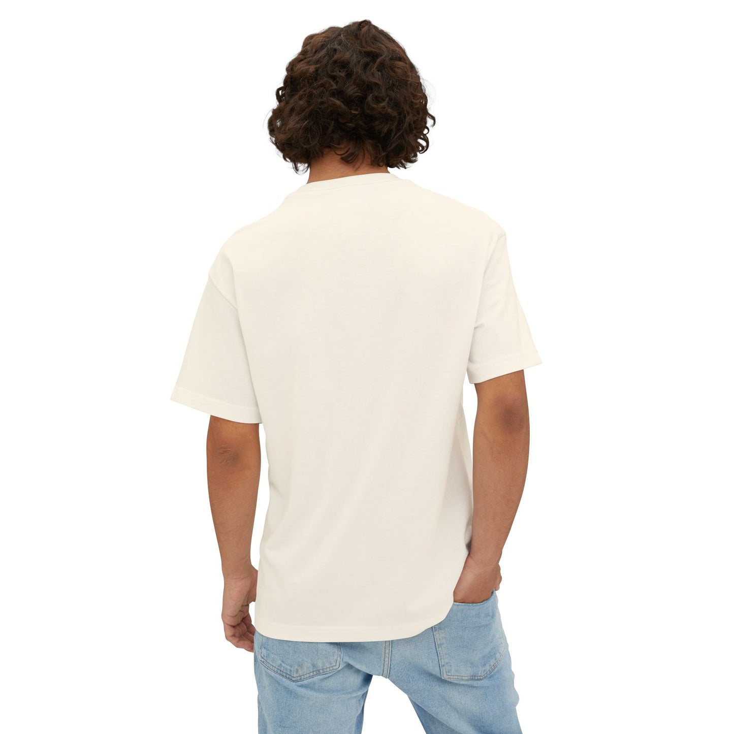 Person wearing a plain white t-shirt on a white background