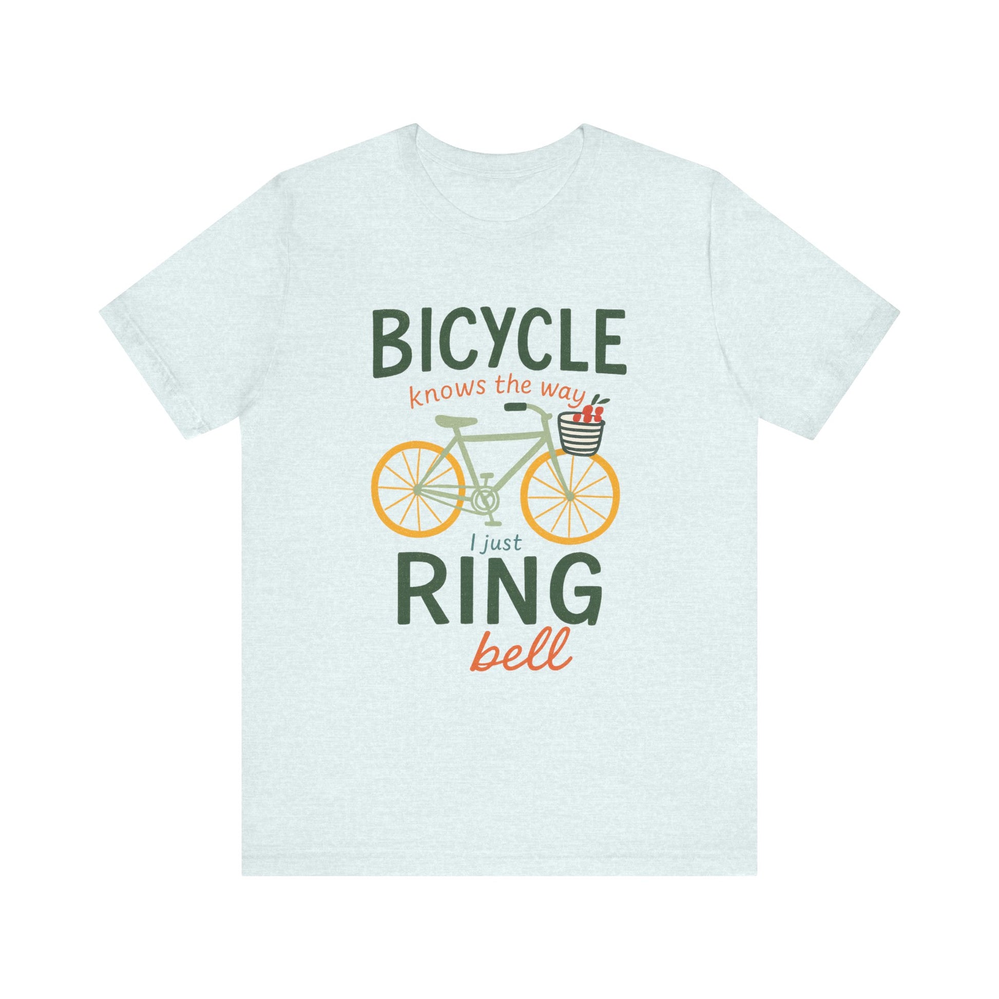 Light blue cycling T-shirt with bicycle graphic and playful typography