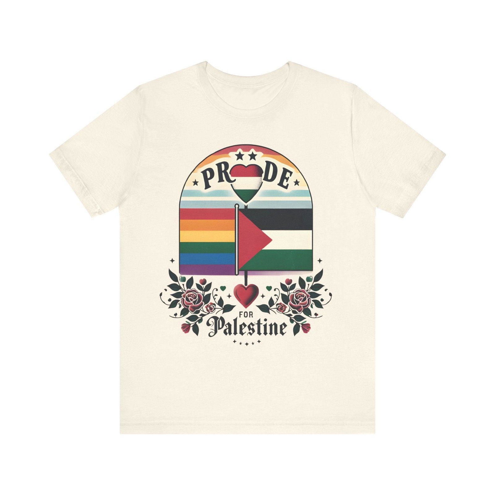 Free Palestine LGBTQ Pride equality graphic T-shirt product mockup
