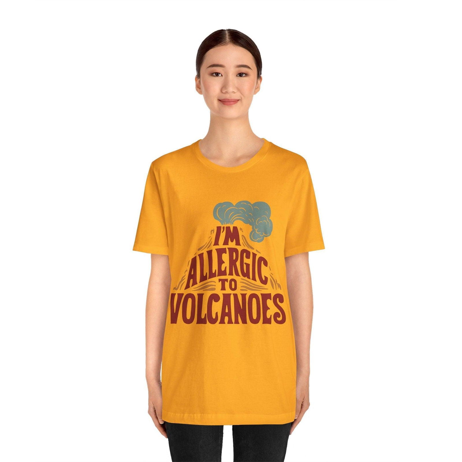 Funny Shirt - "Allergic to Volcanoes" Cool Graphic Tee - Text Tease