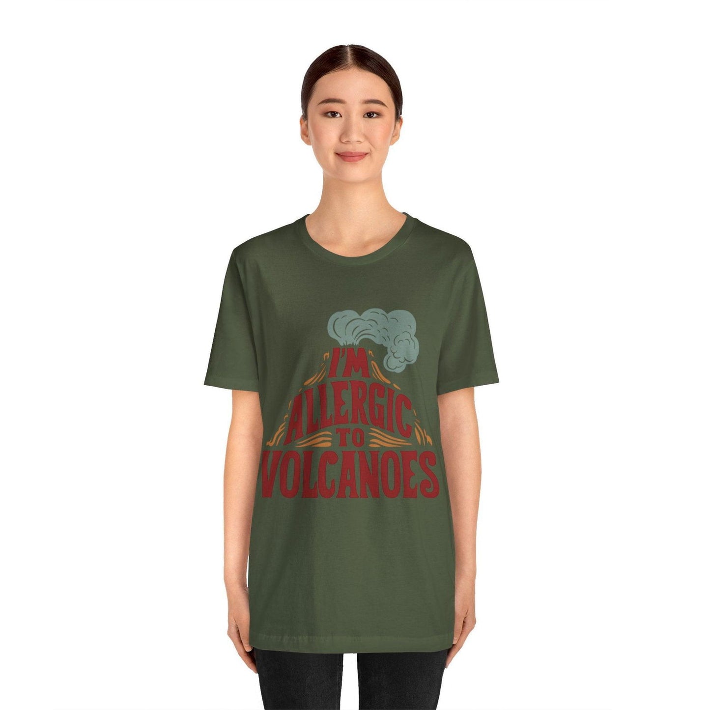 Funny Shirt - "Allergic to Volcanoes" Cool Graphic Tee - Text Tease