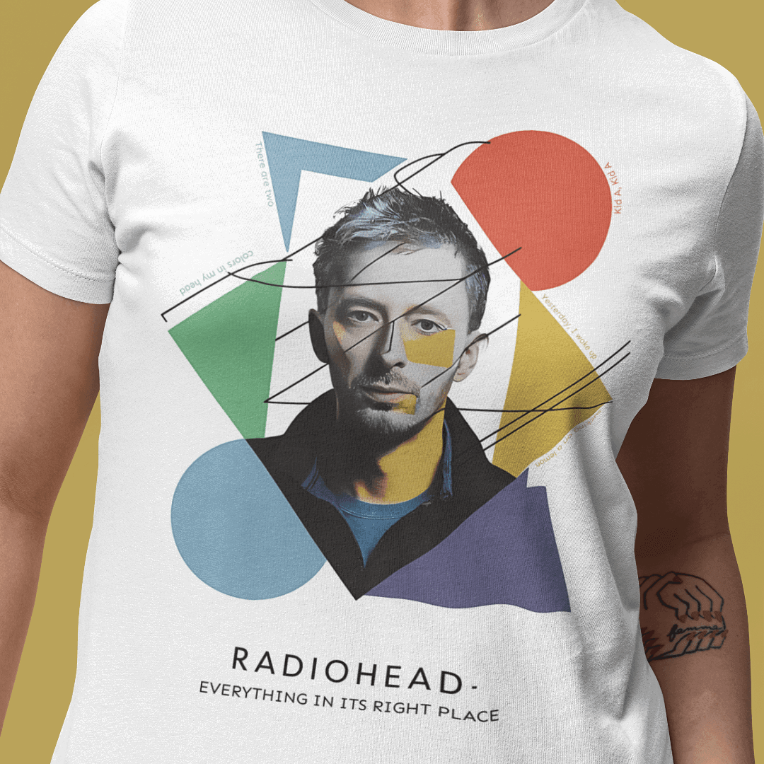 Radiohead Shirt - "Everything in Its Right Place" Thom Yorke - Text Tease