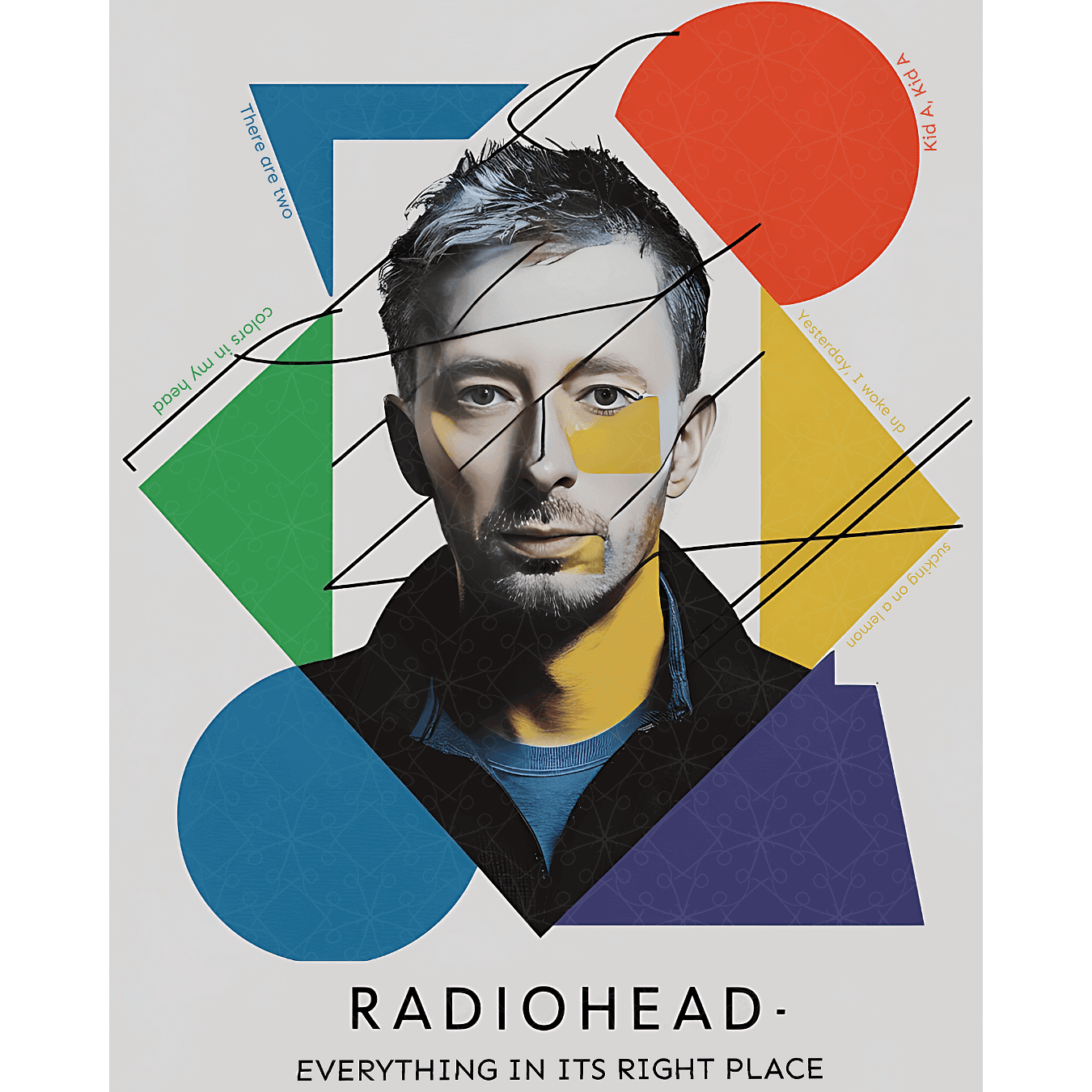 Radiohead Shirt - "Everything in Its Right Place" Thom Yorke - Text Tease