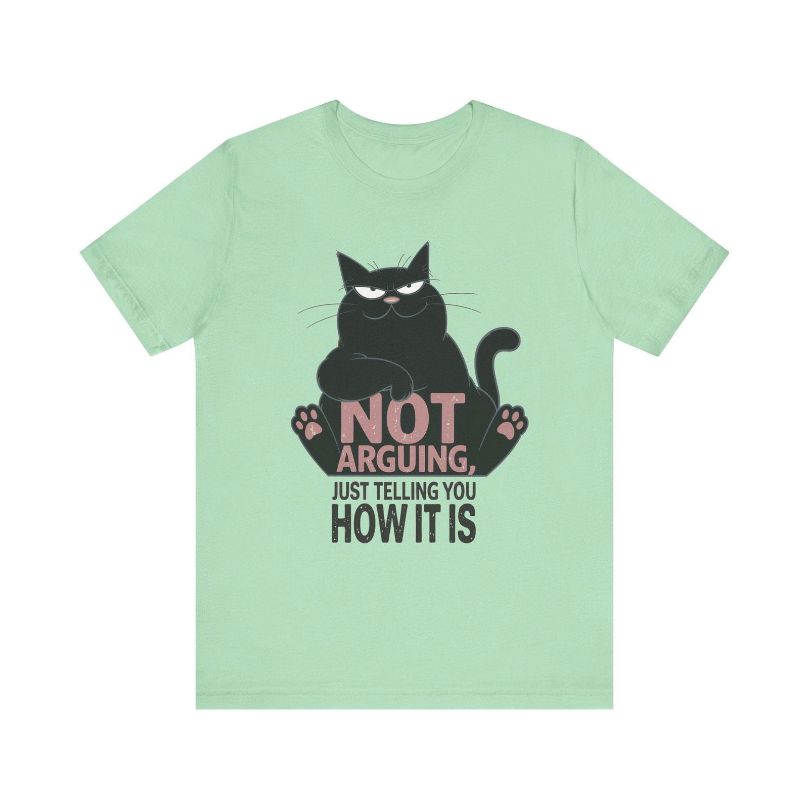 Not Arguing sarcastic black cat graphic T-shirt product mockup