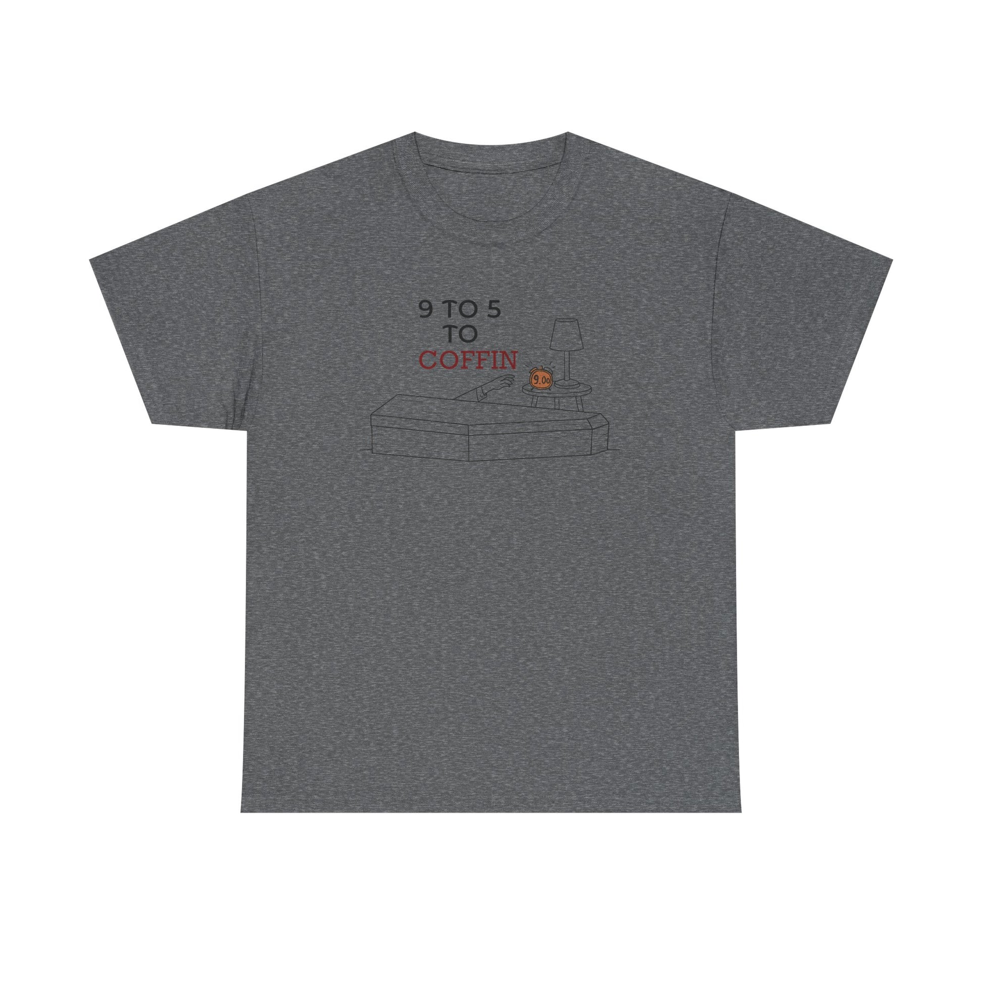 Grey Dead Inside T-shirt with 9 TO 5 TO COFFIN front artwork