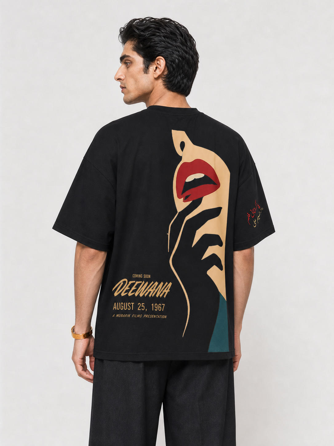Men's back view of Deewana 1967 Pakistani film poster oversized tee